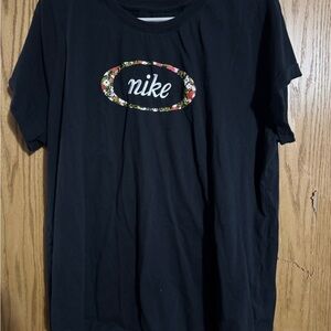 Nike Black Tee with Floral Oval Logo